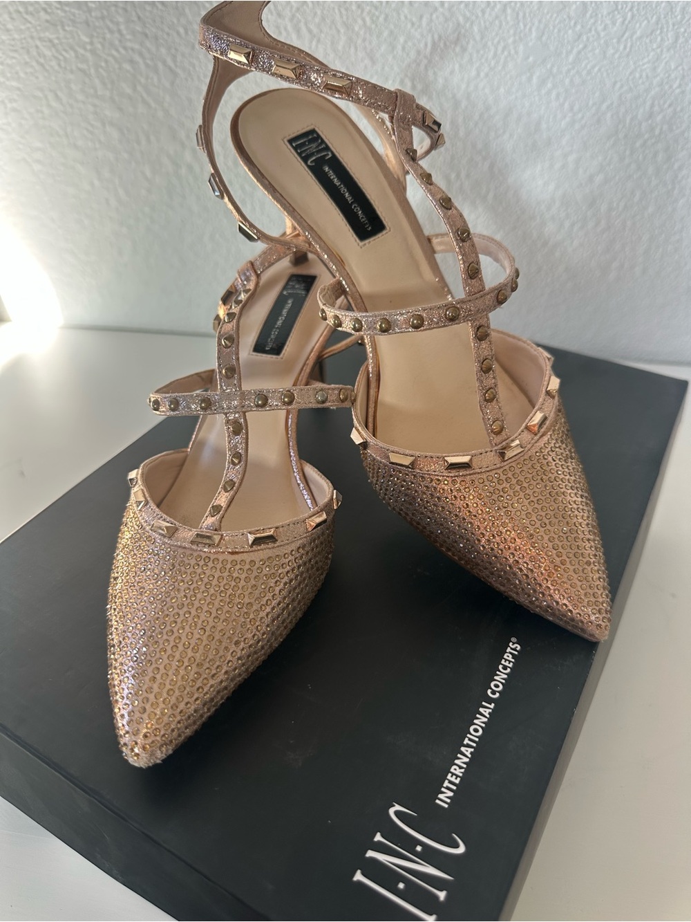 INC International Concepts Rose Gold Studded Pointed-Toe Heels